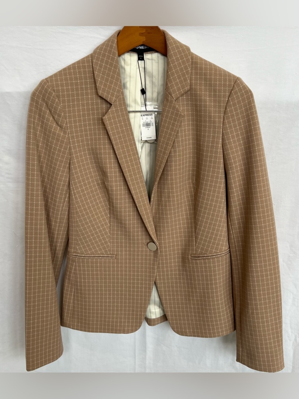 Express Editor Tan Windowpane Single-Button Blazer